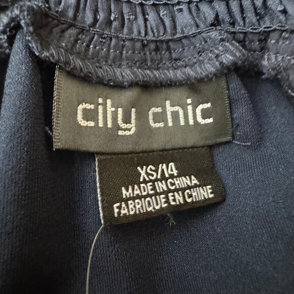 City Chic Cute Frills Navy Off the Shoulder Ruffle Mini Dress Size 14 NWT - Picture 10 of 11